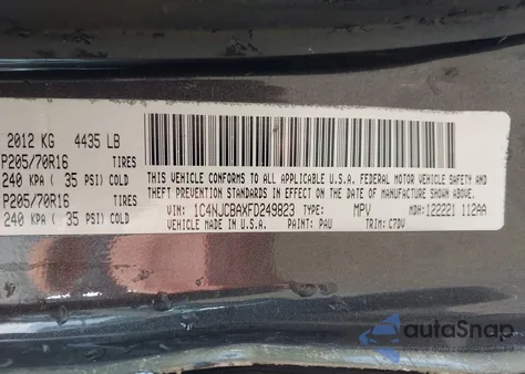 2015 Jeep Compass Sport z USA, uszkodzony, nr VIN 1C4NJCBAXFD249823